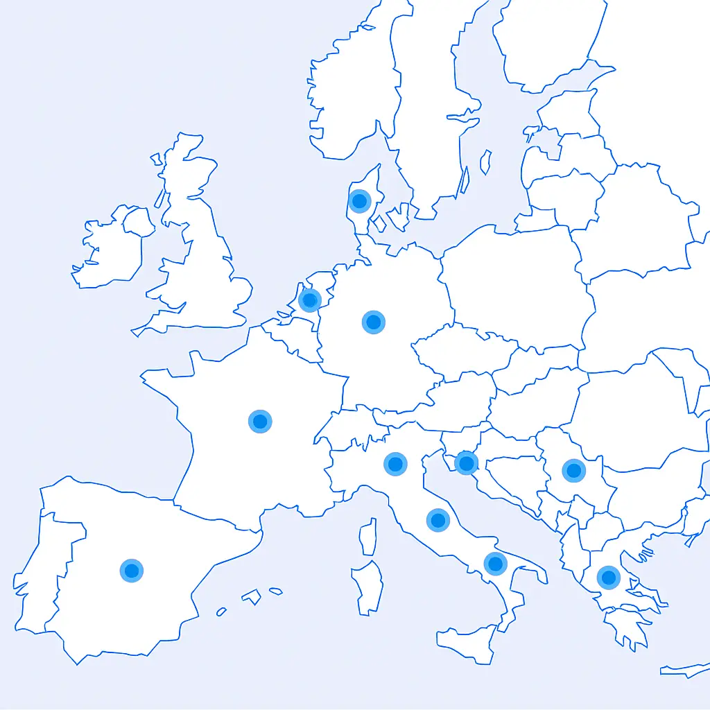 3B Padel - Campi installati in Europa Mappa dell'Europa con i paesi in cui 3B Padel ha installato campi da padel